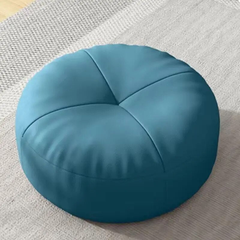 Round Japanese Tatami Style Seat Cushion in Nappa Leather – Blue