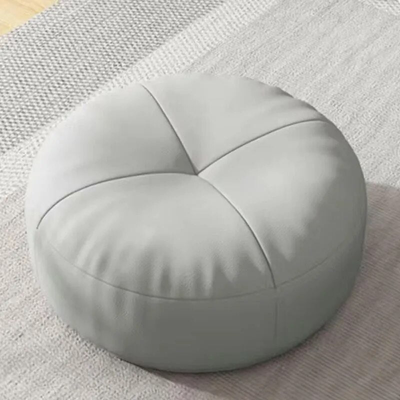 Round Japanese Tatami Style Seat Cushion in Nappa Leather – Light grey