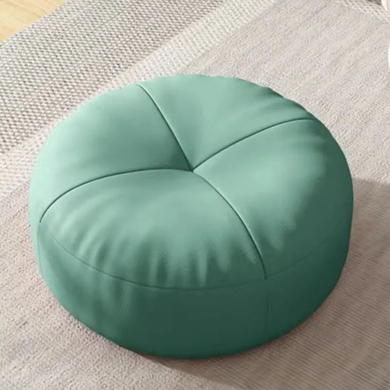 Round Japanese Tatami Style Seat Cushion in Nappa Leather – Green