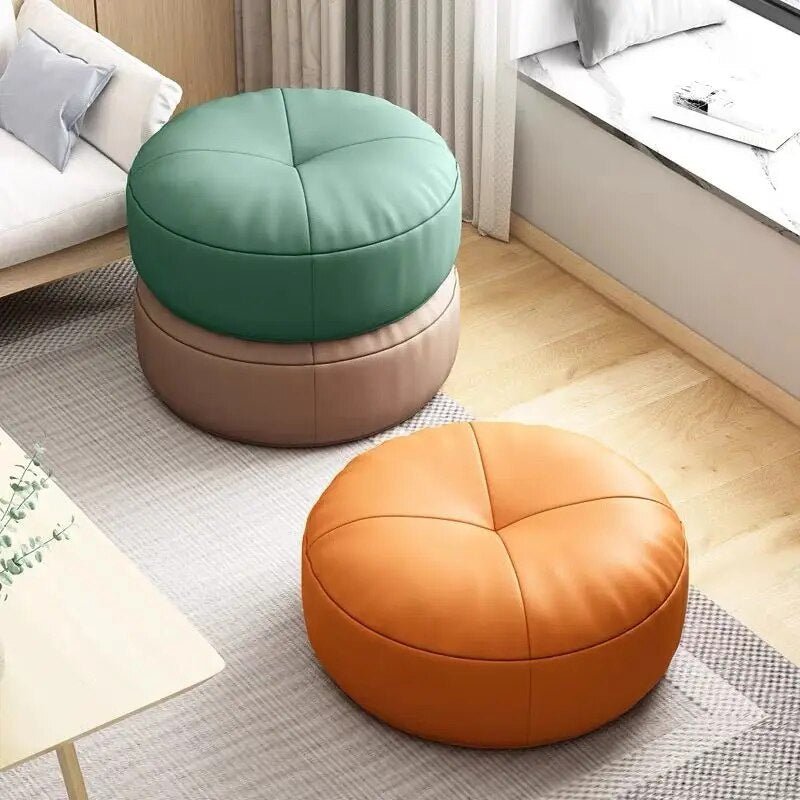 Round Japanese Tatami Style Seat Cushion in Nappa Leather