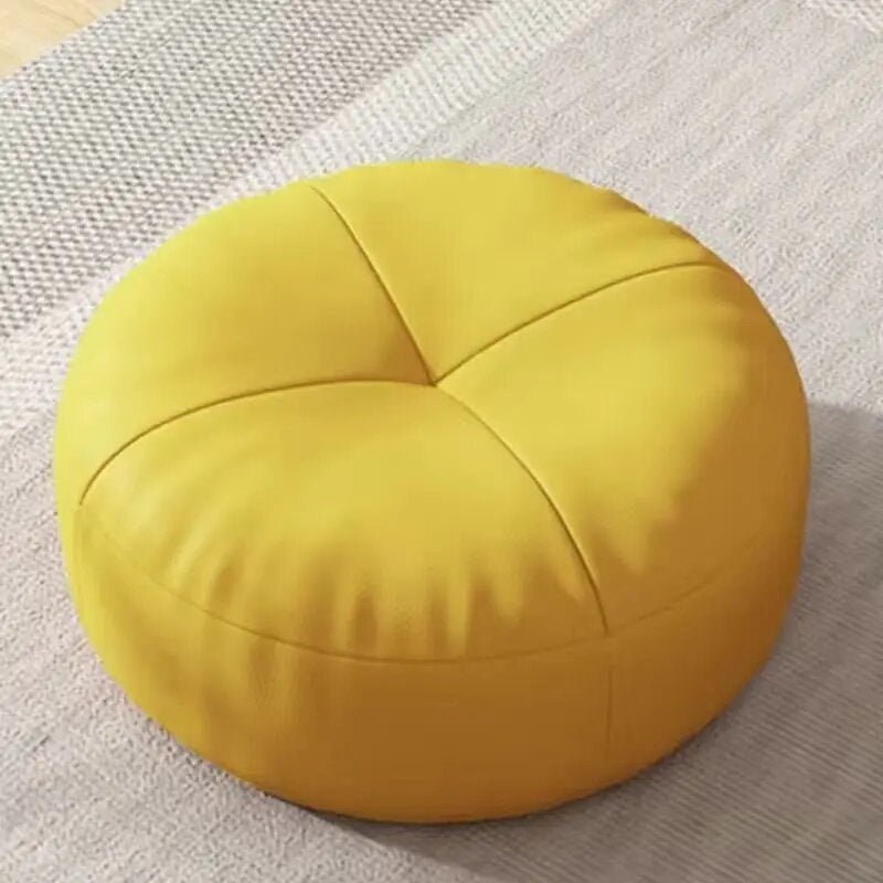 Round Japanese Tatami Style Seat Cushion in Nappa Leather – Yellow