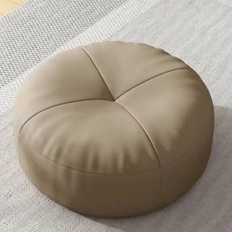 Round Japanese Tatami Style Seat Cushion in Nappa Leather – Beige