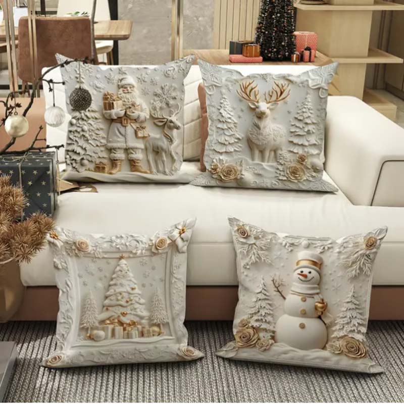 4-Piece Cushion Cover Set – Warm Holiday Decor for Home and Living Room