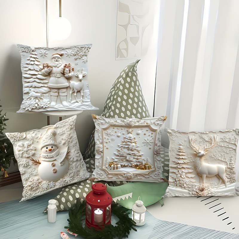 4-Piece Cushion Cover Set – Warm Holiday Decor for Home and Living Room