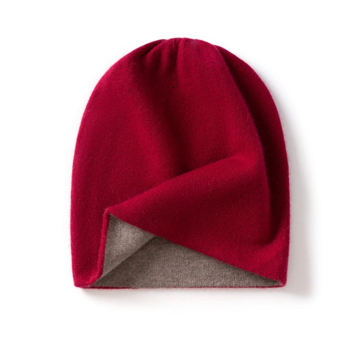 Double-Layer Knit Beanie for Men and Women - Cashmere Winter Hat – Wine Red