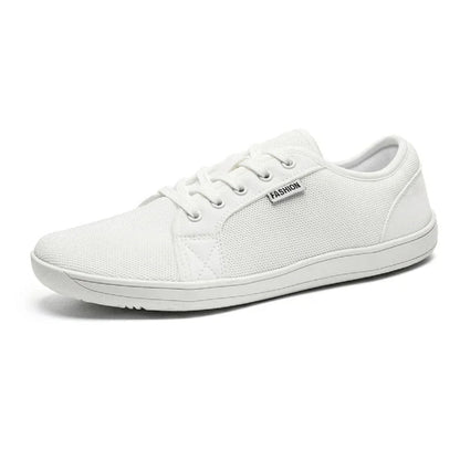 Breathable Minimalist Sneakers with Zero Drop Sole - Wide Fit Barefoot Shoes – White